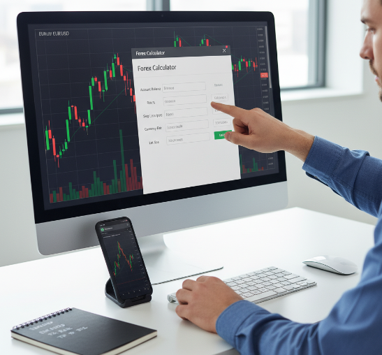Forex Trader Using Calculator on Desktop.png
